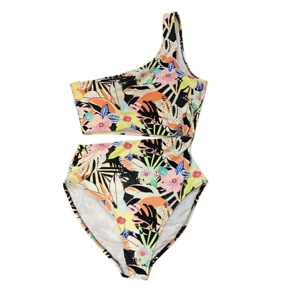 Old Navy Women’s One-Shoulder Side-Cutout One-Piece Swimsuit Floral Size M